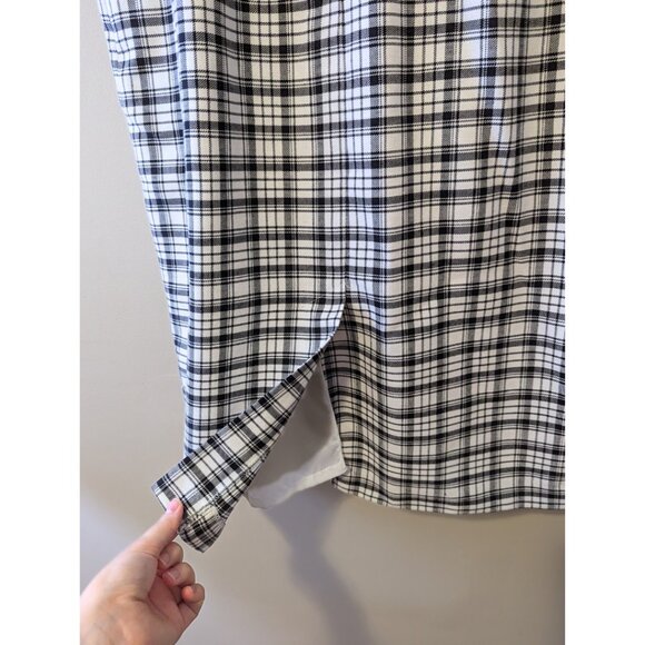 Vintage 90s Plaid Midi Skirt Black White Button Preppy Retro Secretary Size S - Picture 6 of 10